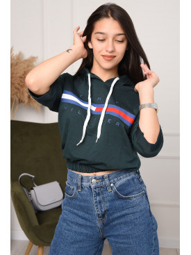 Батник женский с коротким рукавом темно-зеленый 346-6