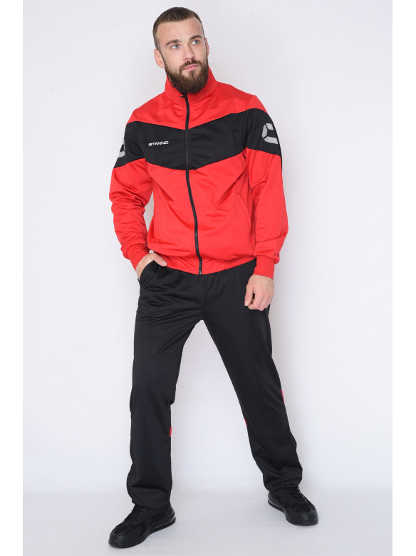 Спортивный костюм мужской красный с черными вставками 003