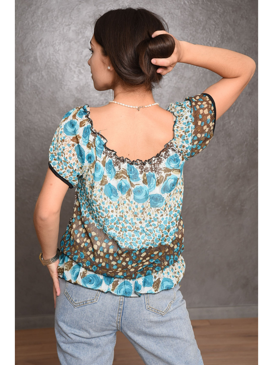 Блуза жіноча блакитно - коричнева розмір 42-44 05 148281C