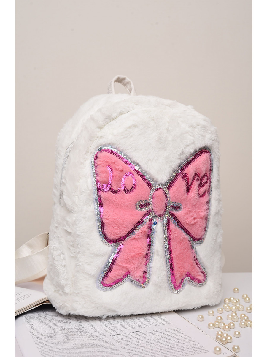 Рюкзак меховой детский с бантом белый 3640 150069C