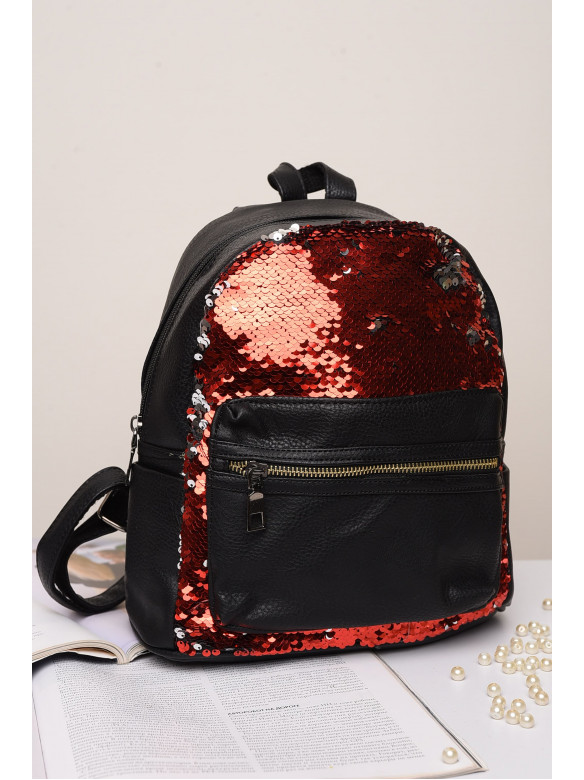 Рюкзак женский черный с красными пайетками 59192 150077C