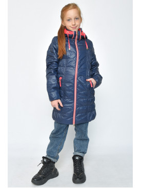 Вітровка подовжена дитяча темно-синя з капюшоном 150352C Вітровка подовжена дитяча темно-синя з капюшоном 150352C