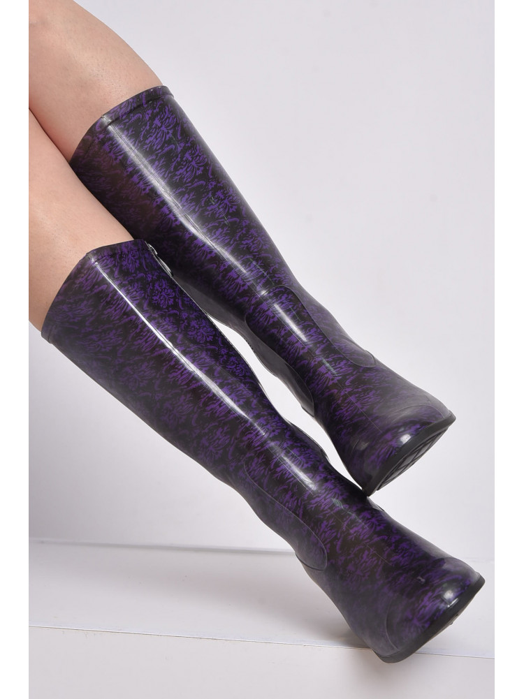 Сапоги резиновые высокие женские черные с фиолетовым 002-207 150721C