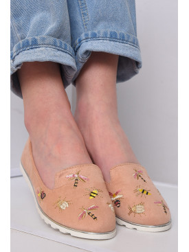 Балетки с вышивкой женские пудра К60-2 150783C
