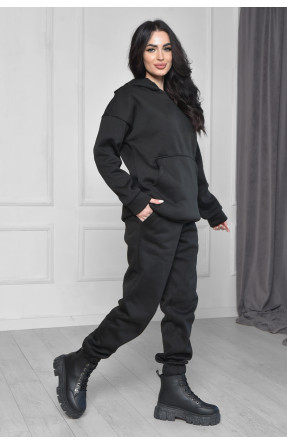 Спортивный костюм женский на флисе черного цвета 150796C