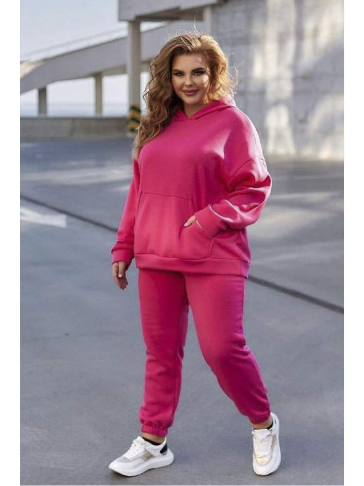 Спортивний костюм жіночий на флісі рожевого кольору батал 150805C