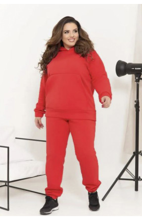 Спортивный костюм женский на флисе красного цвета батал 150808C