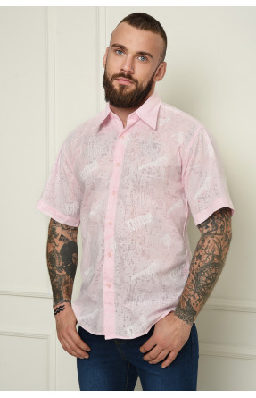 Рубашка мужская розовая с узорами летняя 151259C