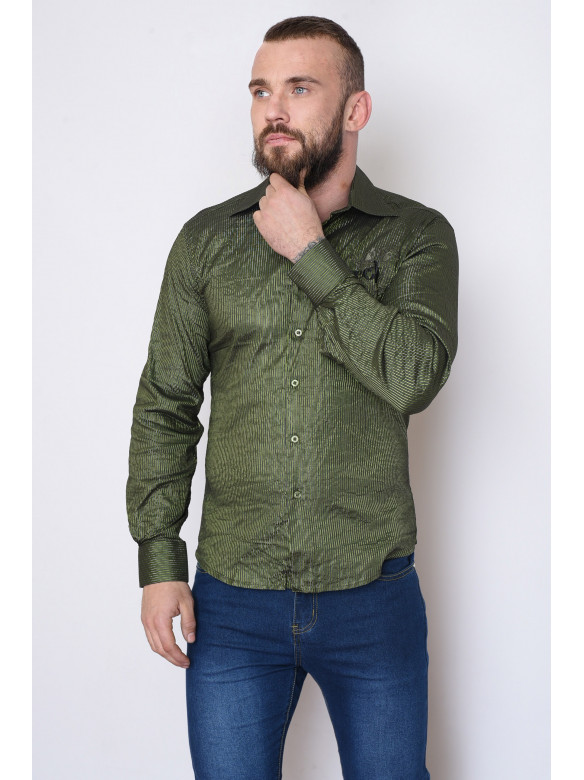 Рубашка мужская зеленая в полоску 151368C