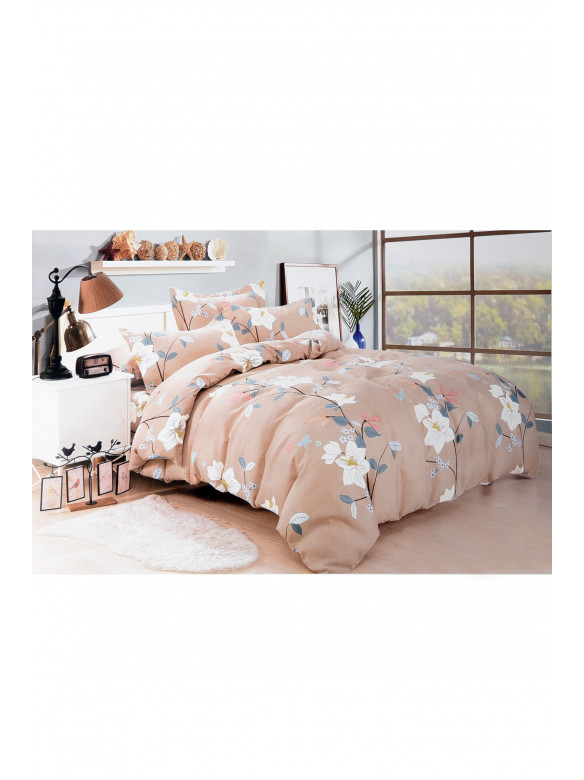 Комплект постельного белья бежевого цвета с цветочным принтом полуторка 152283C