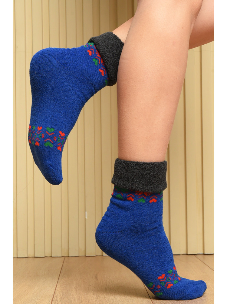 Шкарпетки жіночі махрові синього кольору з візерунком розмір 36-41 152624C