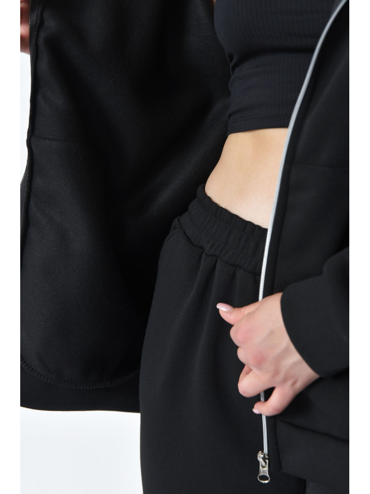 Спортивный костюм женский на флисе черного цвета 152662C