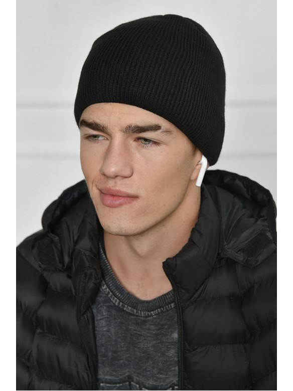 Шапка мужская на флисе черного цвета 152962C