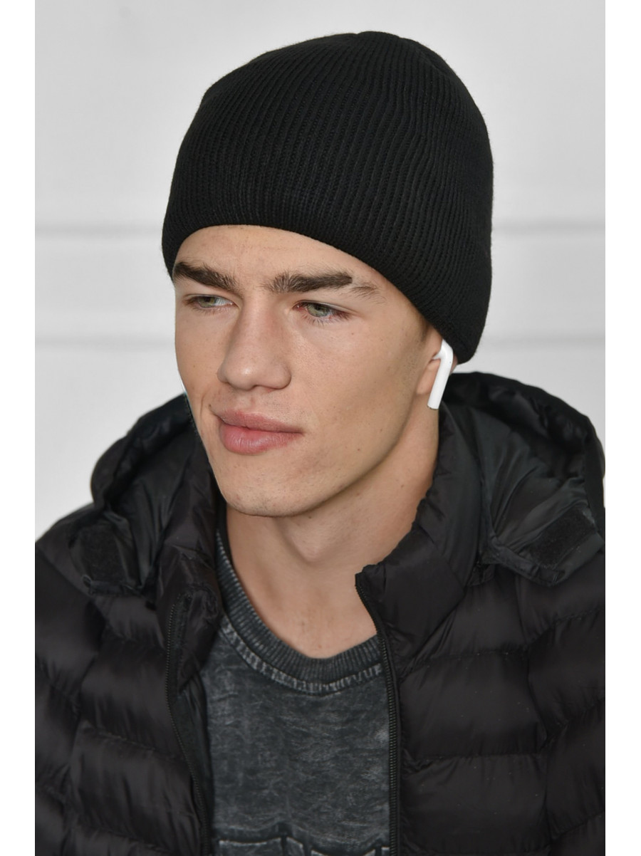 Шапка мужская на флисе черного цвета 152962C