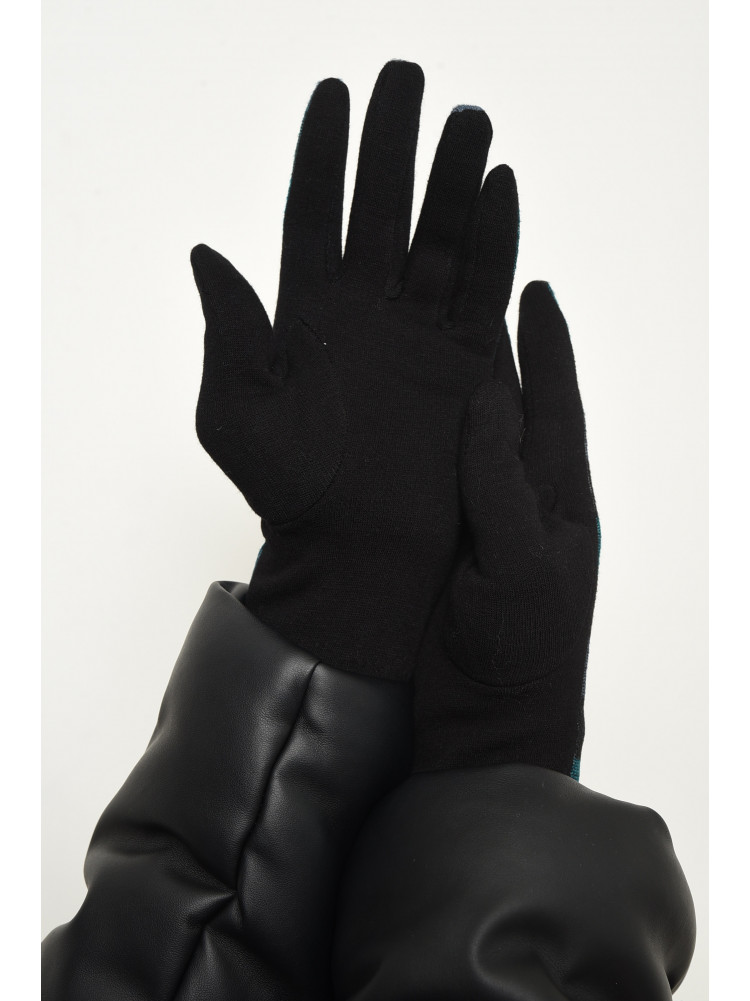 Рукавички жіночі текстильні на флісі чорно-бірюзового кольору 153194C