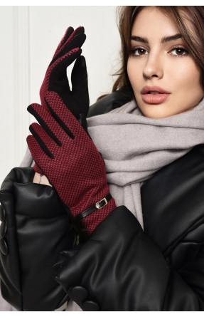 Перчатки женские текстильные на меху черно-бордового цвета 153224C