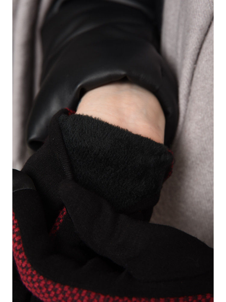 Рукавички жіночі текстильні на хутрі чорно-бордового кольору 153224C