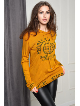 Батник женский акриловый горчичного цвета с надписью размер 44-46 153238C Батник женский акриловый горчичного цвета с надписью размер 44-46 153238C