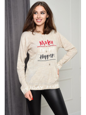 Батник жіночий акриловий молочного кольору з написом розмір 44-46 153297C Батник жіночий акриловий молочного кольору з написом розмір 44-46 153297C