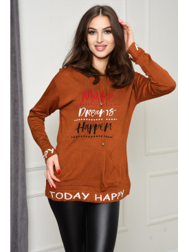 Батник женский акриловый коричневого цвета с надписью размер 44-46 153303C