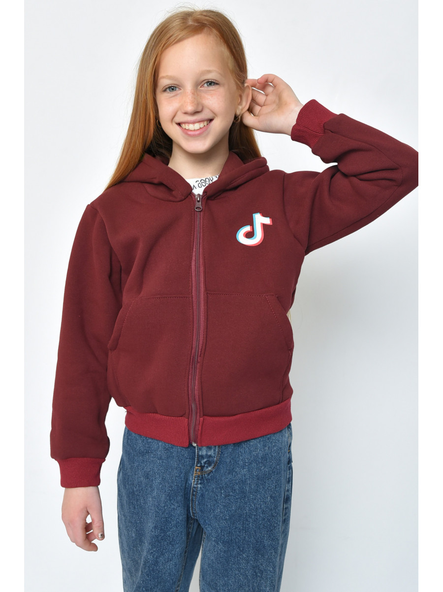 Спортивная кофта детская девочка на флисе бордового цвета 153361C