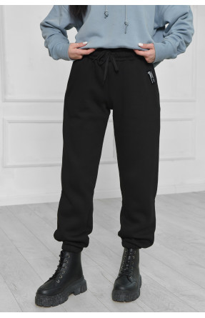 Штані спортивні жіночі на флісі чорного кольору 153616C