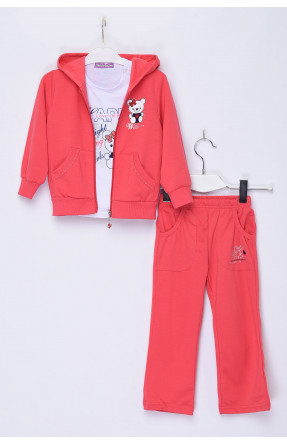 Спортивный костюм 3-ка детский для девочки с капюшоном кораллового цвета 022 153671C
