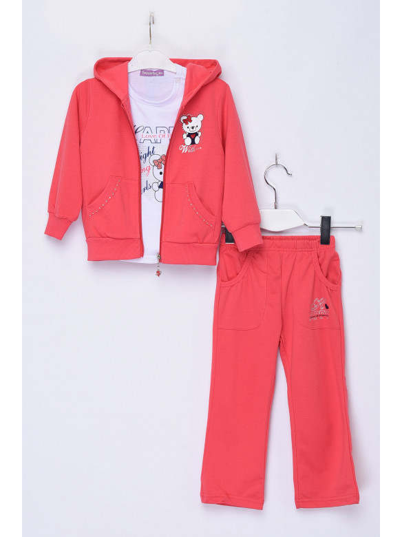 Спортивный костюм 3-ка детский для девочки с капюшоном кораллового цвета 022 153671C