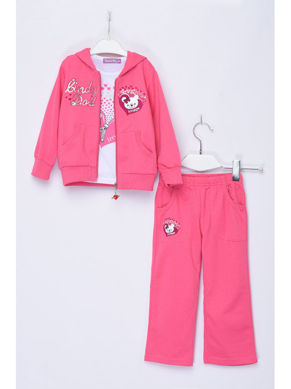 Спортивний костюм 3-ка дитячий для дівчинки з капюшоном рожевого кольору 022 153674C