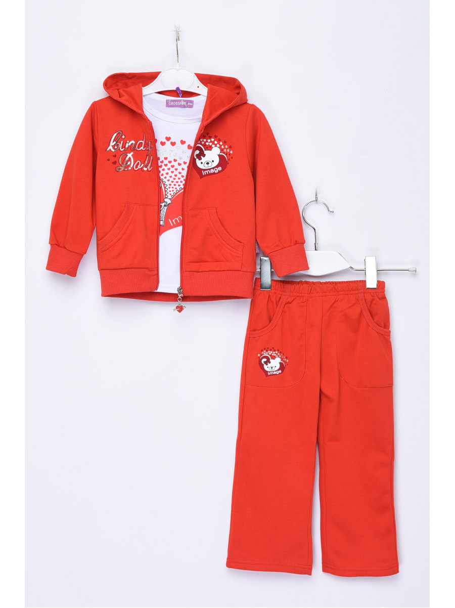 Спортивный костюм 3-ка детский для девочки с капюшоном красного цвета 022 153682C