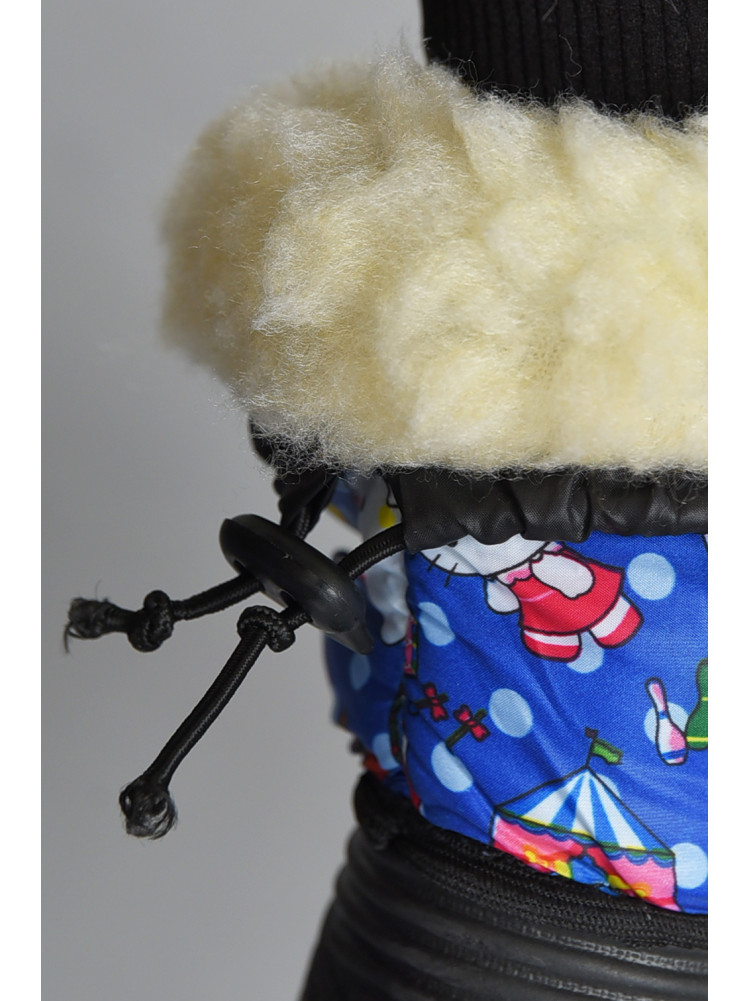 Дутики детские девочка зимние на искуственной овчине черно-синего цвета 153747C