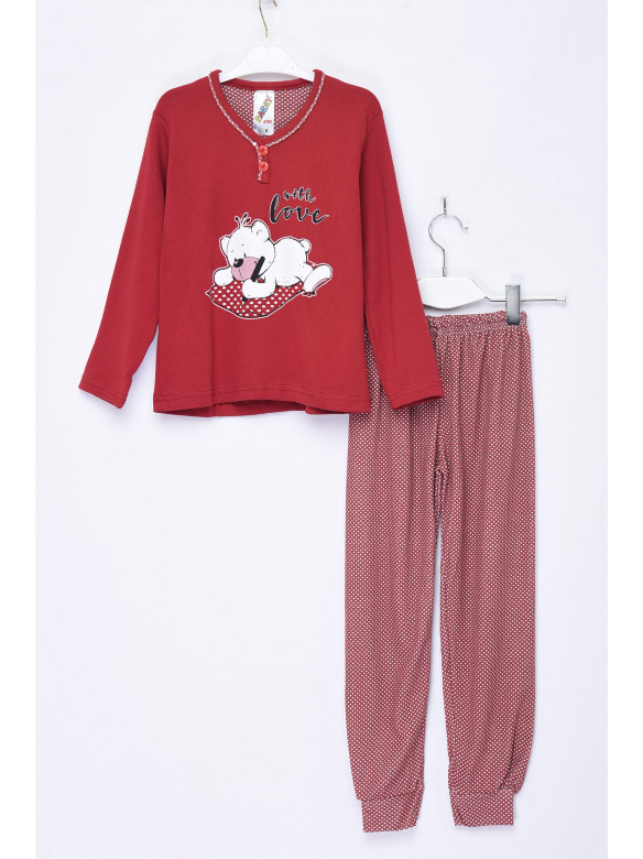Пижама детская бордового цвета с рисунком 1094 153845C