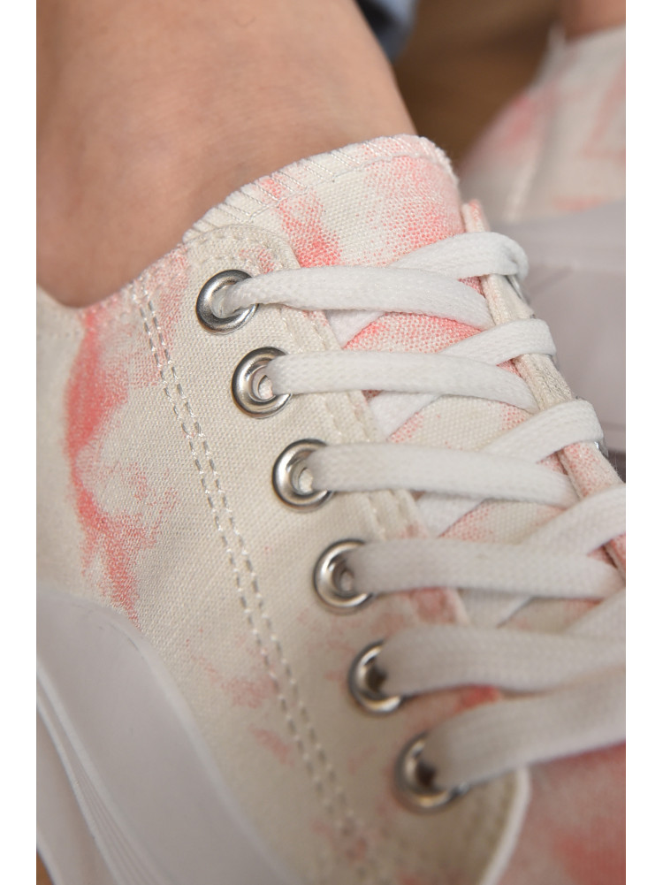 Кросівки жіночі біло-рожеві однотонні текстиль 19 155411C