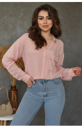 Рубашка женская однотонная светло-розового цвета 156051C
