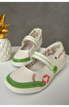 Туфли детские девочка белого цвета с зеленой вставкой 6511 156074C