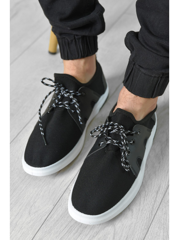 Кросівки чоловічі чорного кольору на шнурівці текстиль 02-1 156256C