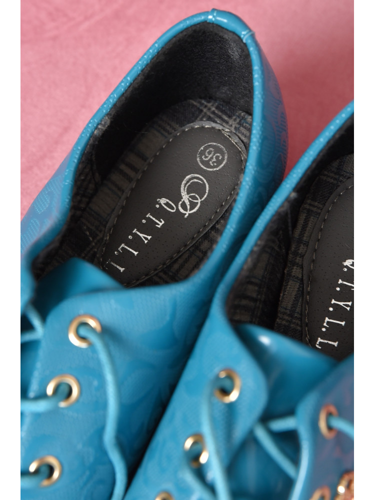 Туфлі жіночі блакитного кольору на шнурівці 88 157723C