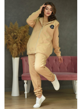 Спортивный костюм женский на флисе тройка бежевого цвета размер L Уценка 161823C Спортивный костюм женский на флисе тройка бежевого цвета размер L Уценка 161823C