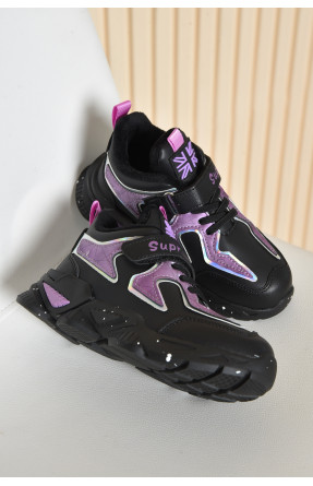 Кросівки дитячі для дівчинки демісезонні чорного кольору з фіолетовими вставками 7147-7 162133C