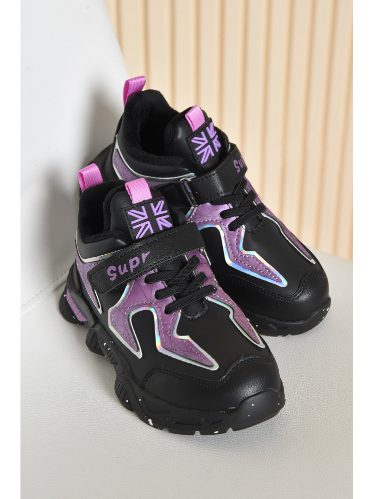 Кросівки дитячі для дівчинки демісезонні чорного кольору з фіолетовими вставками 7147-7 162133C