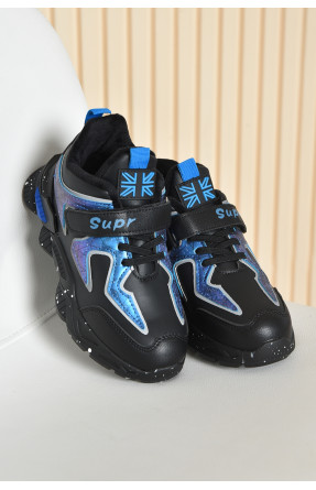 Кросівки дитячі для дівчинки демісезонні чорного кольору з синіми вставками 7147-6 162136C