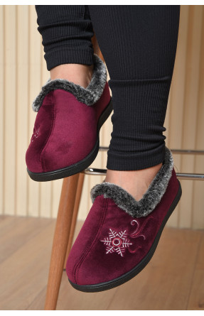 Тапочки женские на меху бордового цвета с рисунком К-2202 163618C