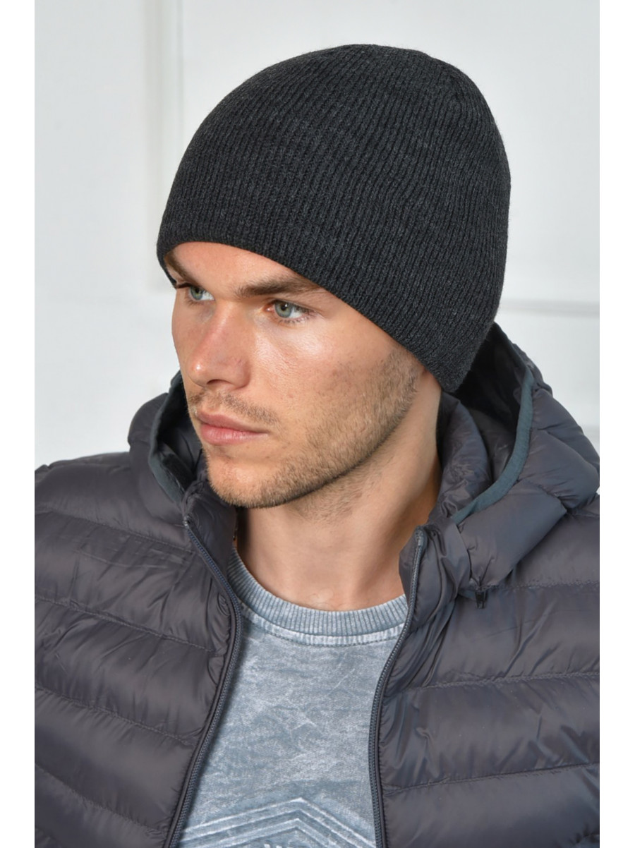 Шапка мужская на флисе серого цвета 163754C