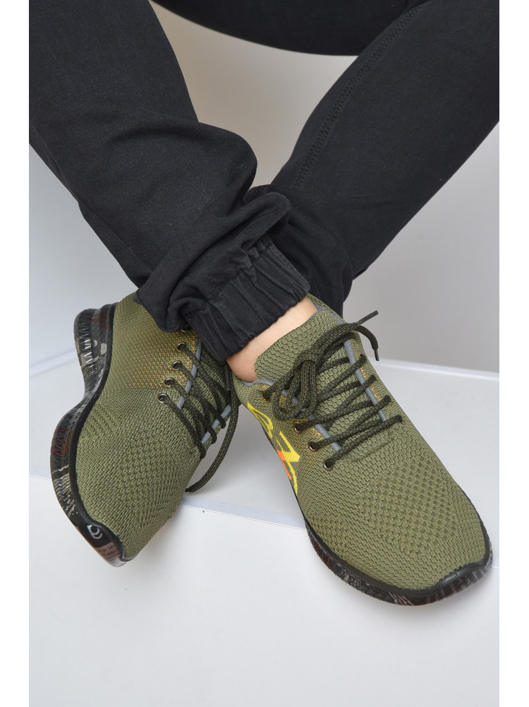 Кросівки чоловічі кольору хакі текстиль 2016-7 163764C