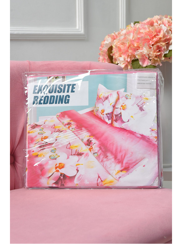 Комплект постільної білизни рожевого кольору з квітковим принтом євро 163896C