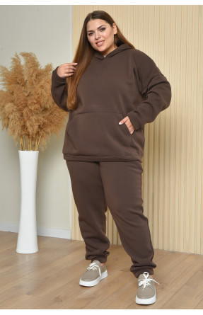 Спортивный костюм женский полубатальный на флисе коричневого цвета 888 165038C