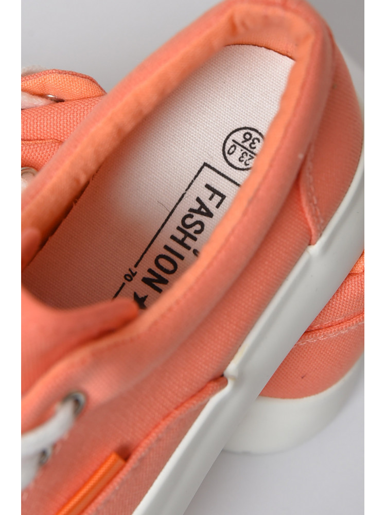 Кеди жіночі персикового кольору на шнурівці текстиль А72-5 165854C
