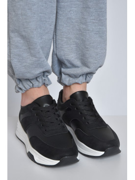 Кроссовки женские черного цвета на шнуровке 186-152 165955C