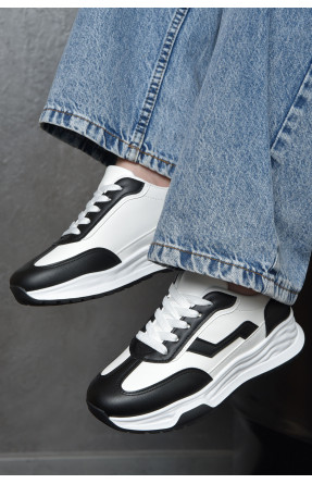 Кросівки жіночі чорно-білого кольору на шнурівці 186-130 165957C