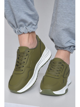 Кроссовки женские цвета хаки на шнуровке 186-165 165972C